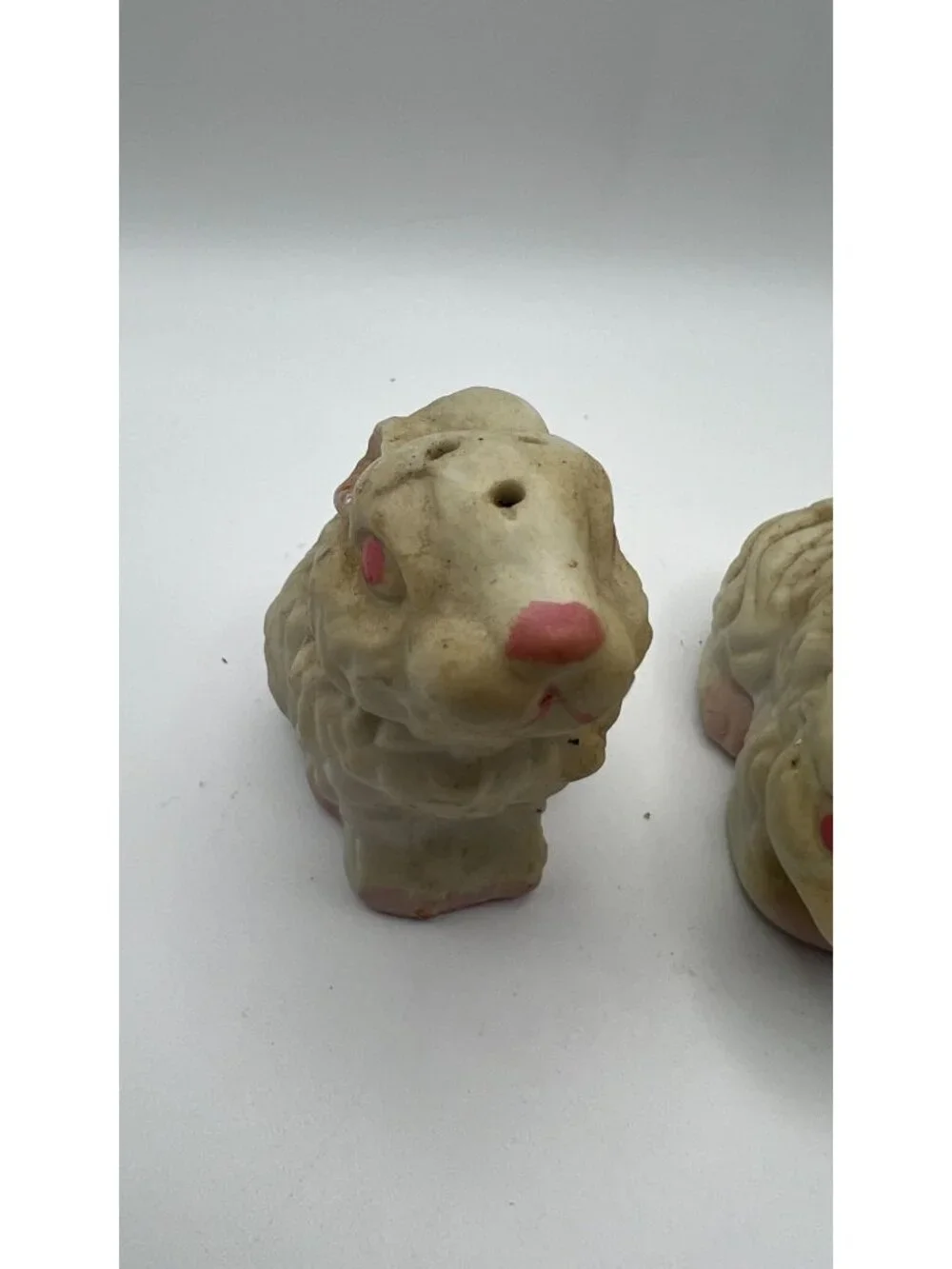 Vintage Ceramic Bunny Rabbit Salt & Pepper Shakers With Pink Accents - Collectib